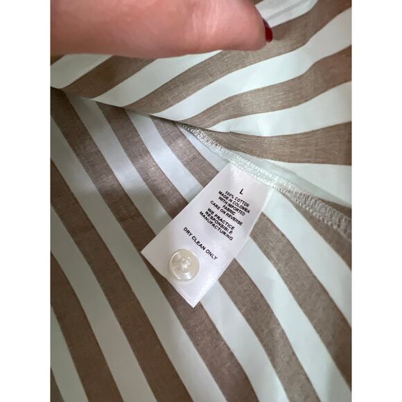NWT The Femm Long Sleeve Brooke Stripe Ruffle Poplin Blouse Top Brown and Cream - Picture 6 of 8